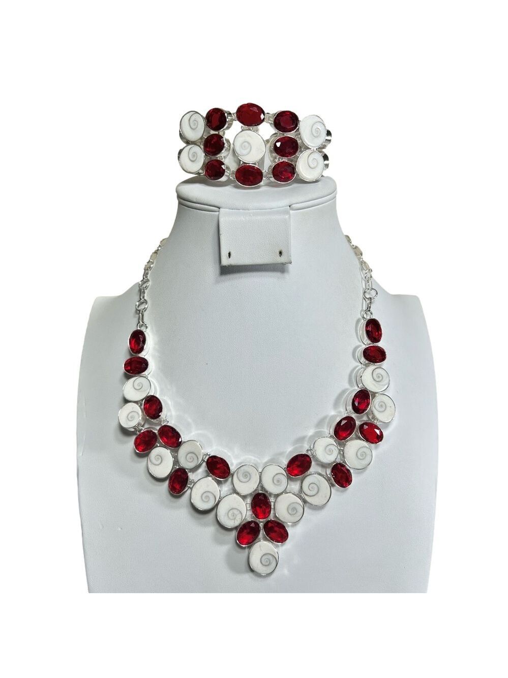 Shiva Shell Garnet 925 Large Gemstone Necklace & Bracelet Set